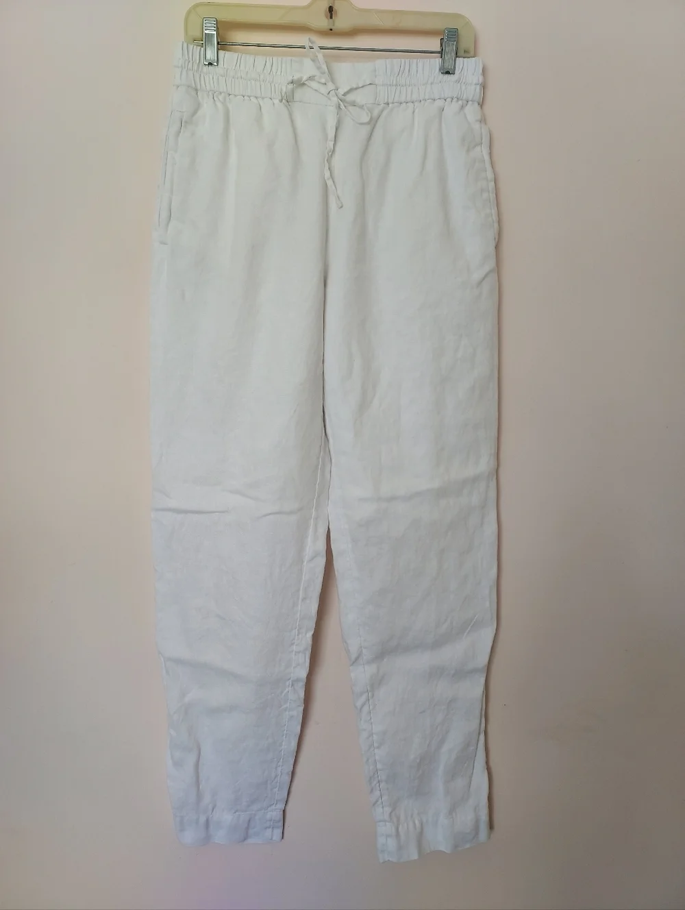 COS White Linen Pants Relaxed Fit Drawstring Elastic Waistband Sz 8 Medium